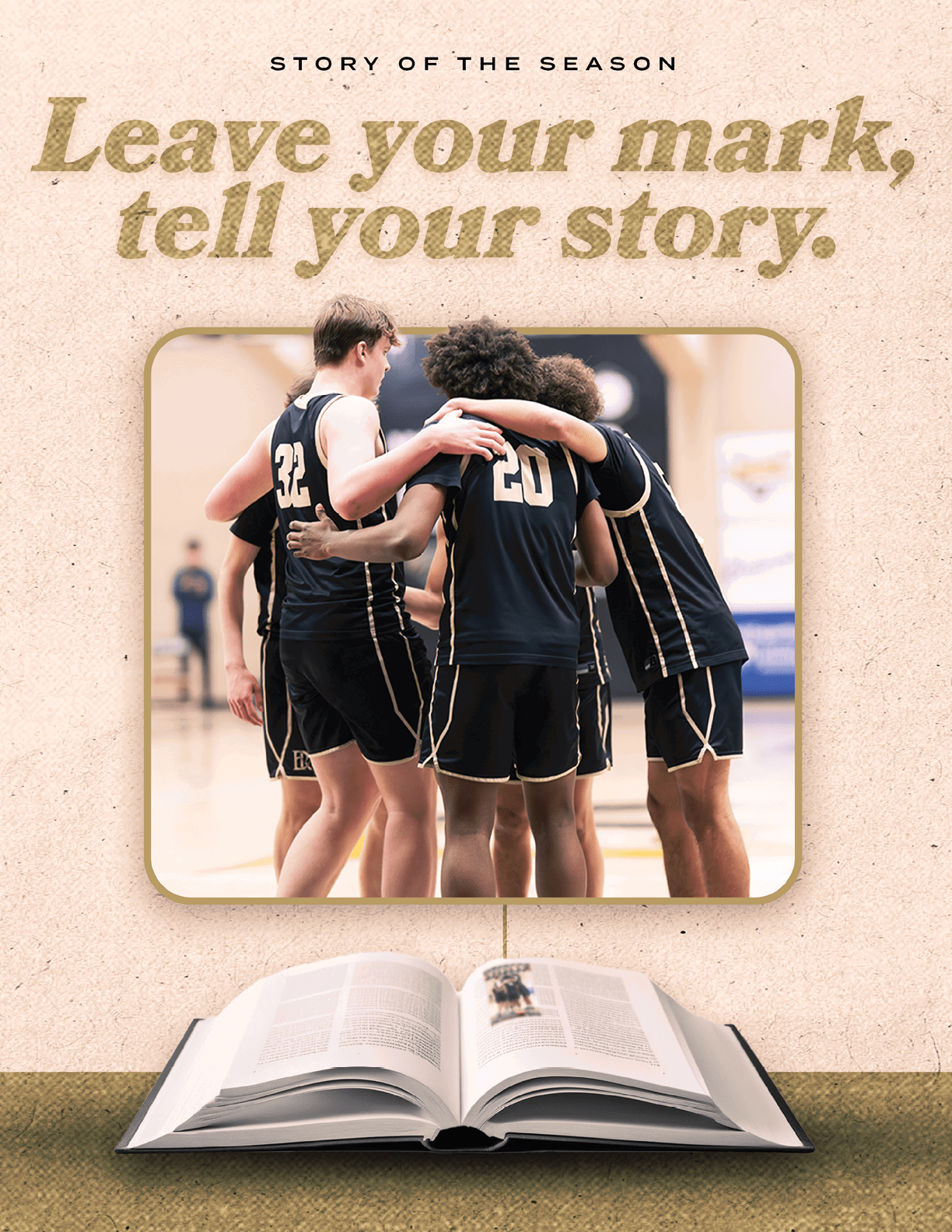 A group of men huddled together on a basketball court. AI generated content
