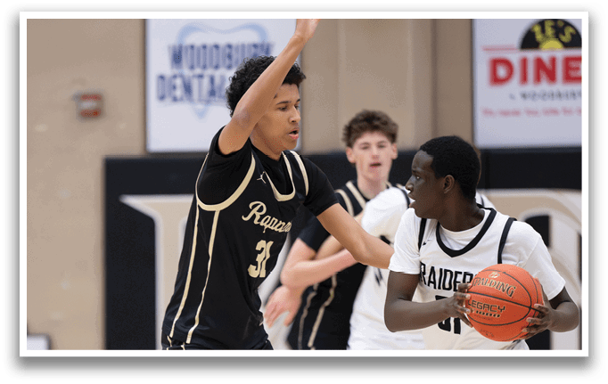 A group of basketball players on a court, one of them holding a basketball. AI generated content