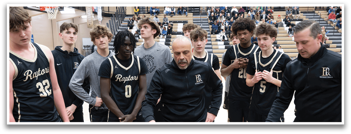 A group of young men wearing basketball uniforms are gathered on a basketball court. AI generated content