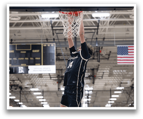 A basketball player is jumping to hit the ball in the air. AI generated content