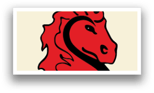 A red and black horse head logo. AI generated content