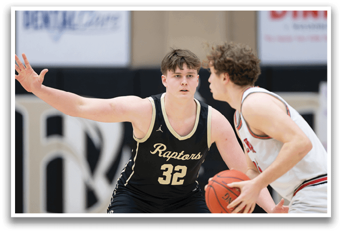 Two basketball players on the court, one holding a basketball. AI generated content