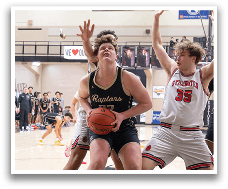 Two basketball players are fighting for the ball. AI generated content