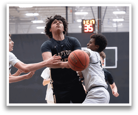 Two basketball players are fighting for the ball. AI generated content