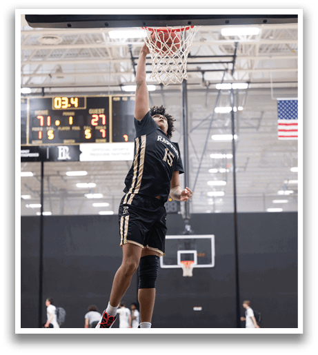 A basketball player jumps to hit the ball. AI generated content