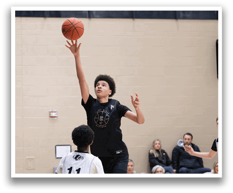 A basketball player is jumping in the air to grab the ball. AI generated content