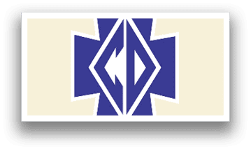 A blue and white logo with a cross and the letters C and D. AI generated content