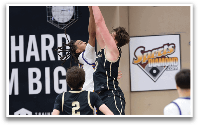 Basketball players jumping for the ball. AI generated content