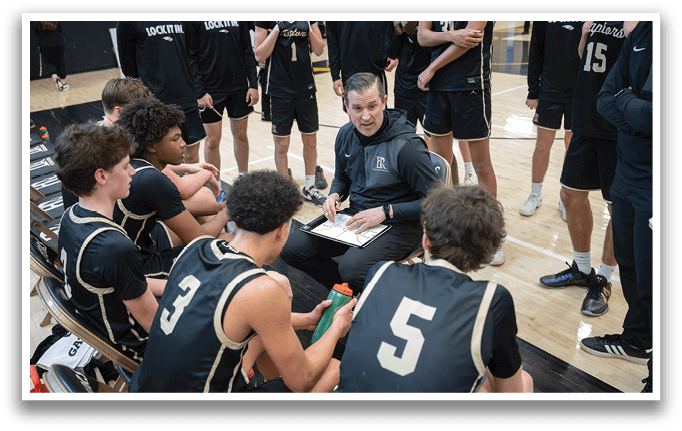 A group of men are sitting on a bench, with one man holding a clipboard. The men are wearing sports uniforms, and there is a sports ball on the ground. AI generated content