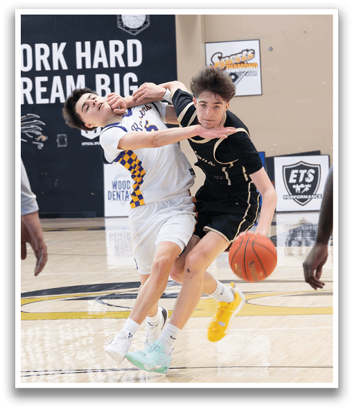 Two basketball players are fighting for the ball. AI generated content