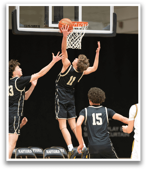 Basketball players jumping for the ball. AI generated content