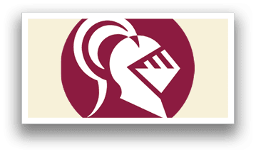 A red and white logo of a knight's helmet. AI generated content