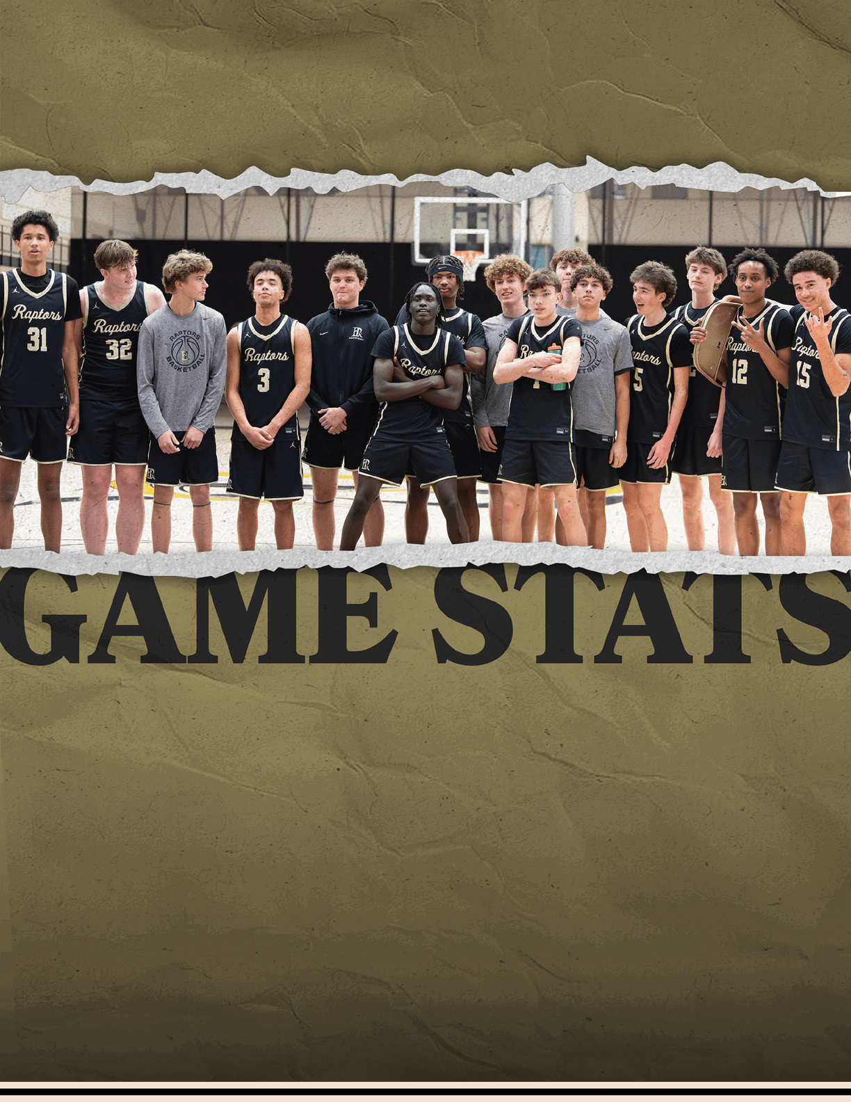 A group of young men pose for a photo in front of a basketball court. AI generated content
