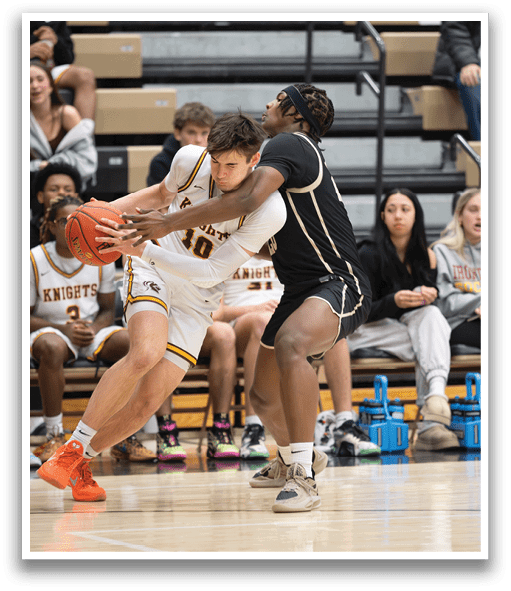 Two basketball players are fighting for the ball, with one player holding the ball and the other trying to take it away. The players are surrounded by a group of people watching the game. AI generated content