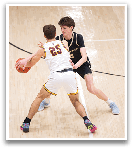 Two men playing basketball on a court, one with the number 25 on his jersey. AI generated content