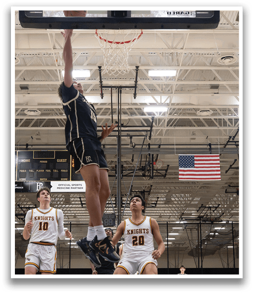 A basketball player is jumping to dunk the ball in a gymnasium. AI generated content