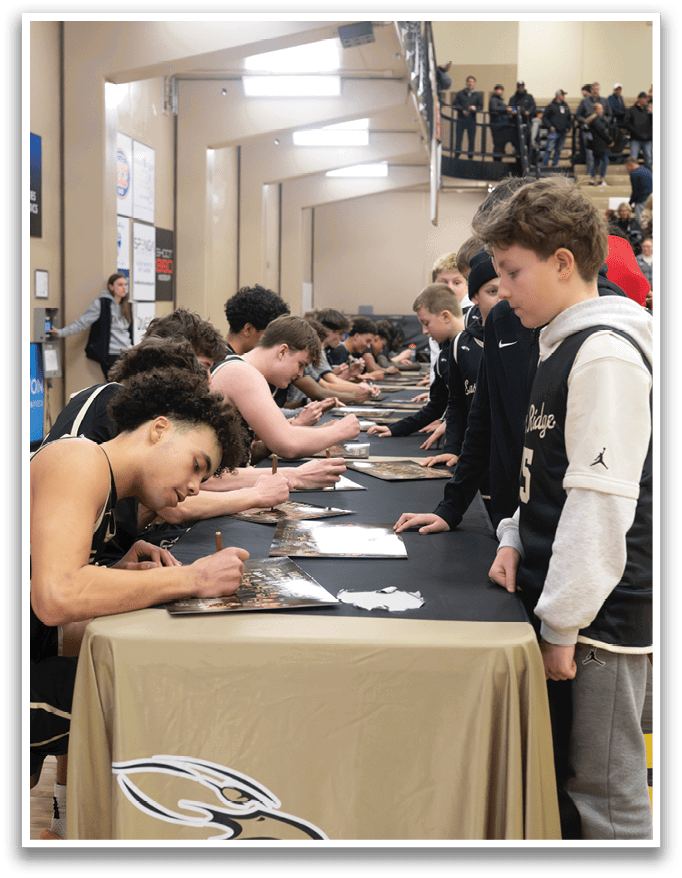 A group of people are standing in line to get autographs from a group of athletes. AI generated content