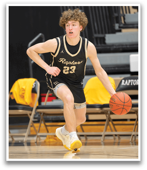 A man wearing a basketball uniform is running with a basketball in his hand. AI generated content