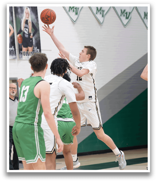 A basketball player leaps in the air to grab the ball. AI generated content
