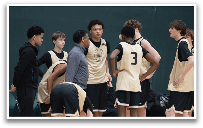 A group of young men wearing basketball uniforms are standing on a basketball court. AI generated content