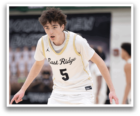 A basketball player wearing a white uniform with the number 5 on it stands on the court. AI generated content