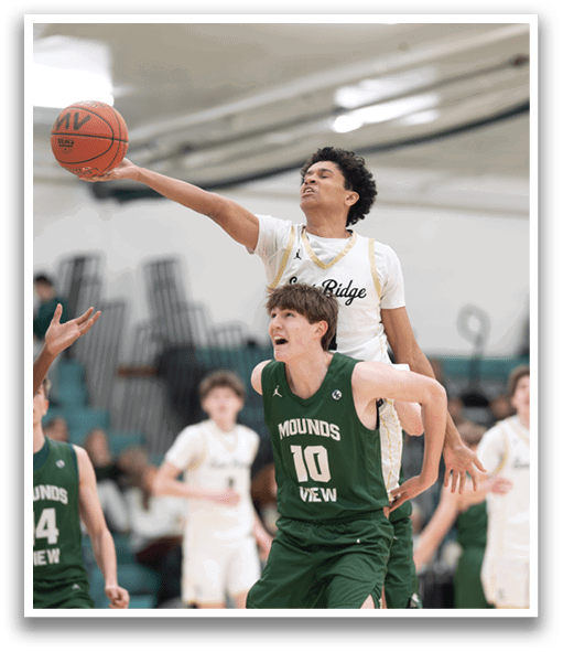 Two basketball players are fighting for the ball. AI generated content