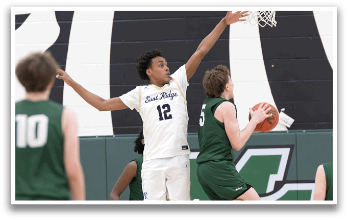 Two basketball players leap for the ball, one with the number 12 on his jersey. AI generated content