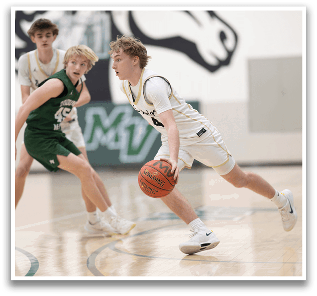A boy in a white shirt and shorts is running with a basketball in his hand. AI generated content