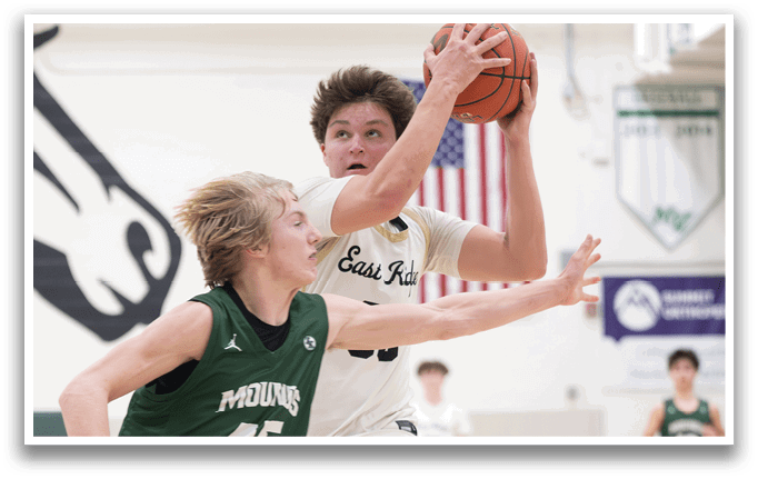 Two basketball players from different teams are fighting for the ball. AI generated content