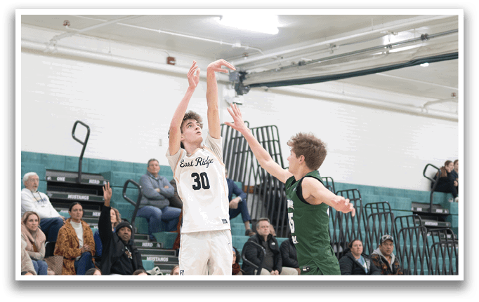 Two basketball players jumping for the ball. AI generated content
