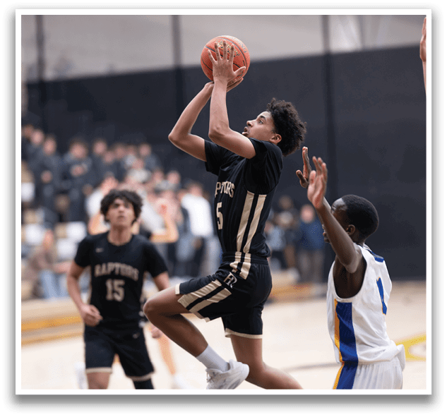 A basketball player leaps into the air to grab the ball. AI generated content