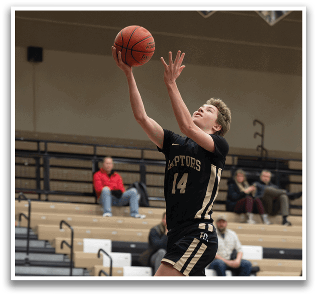 A basketball player leaps to catch a ball in a gym. AI generated content