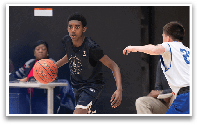 Two basketball players on a court, one holding a basketball. AI generated content