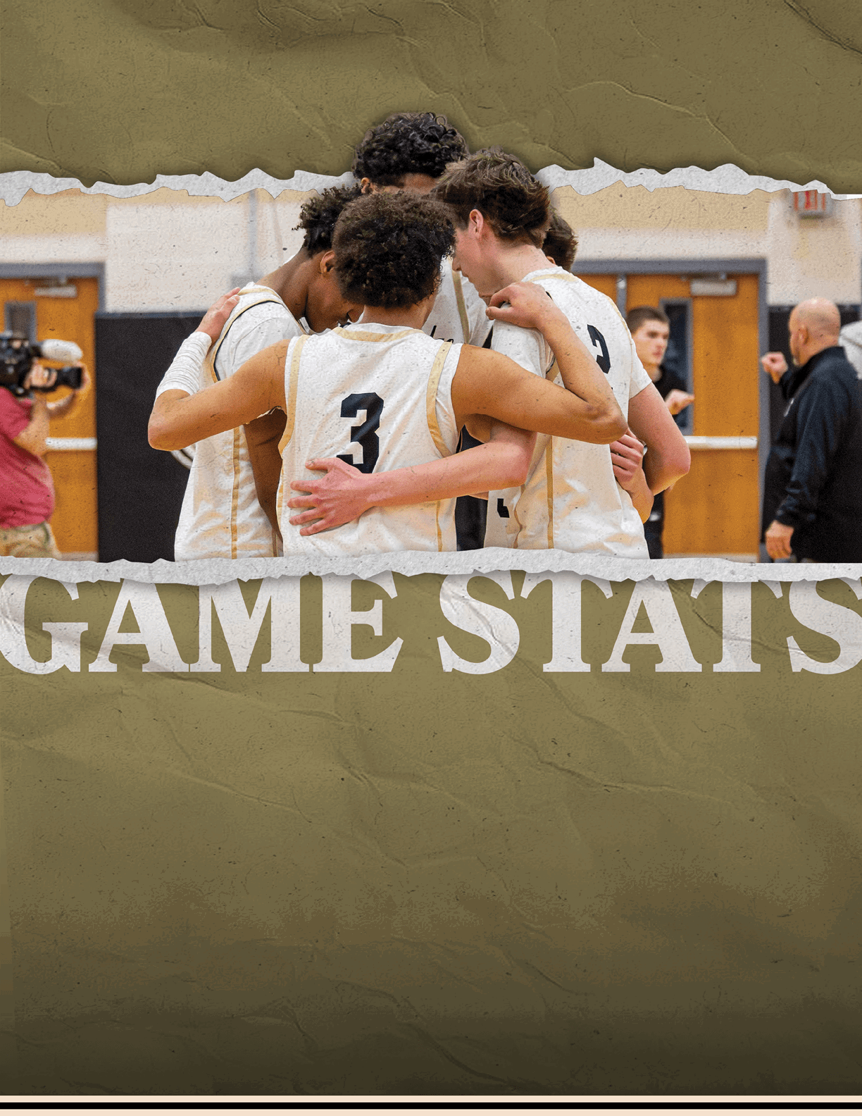 A group of basketball players huddle together on the court. AI generated content