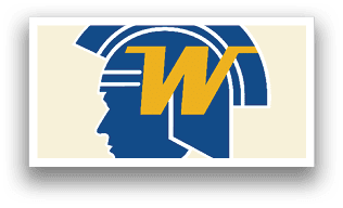 A blue and yellow logo of a warrior helmet. AI generated content