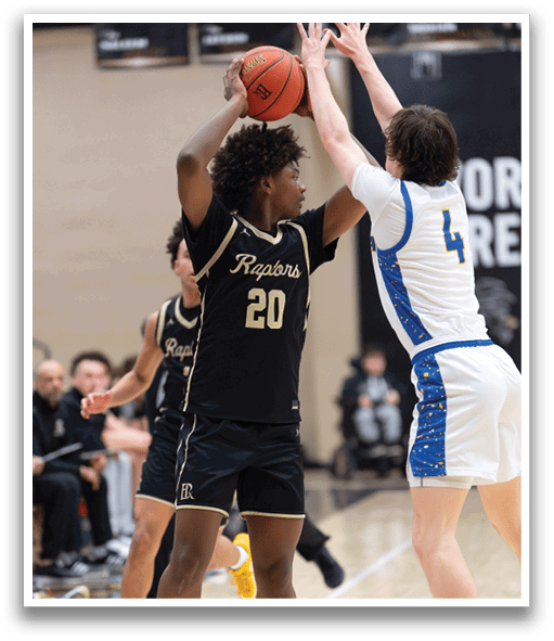 Two basketball players are fighting for the ball. AI generated content