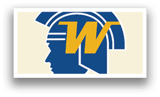 A blue and yellow logo of a warrior helmet. AI generated content