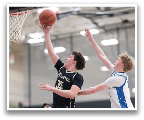 Two basketball players are fighting for the ball. AI generated content