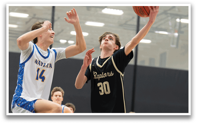 Two basketball players from different teams are fighting for the ball. AI generated content