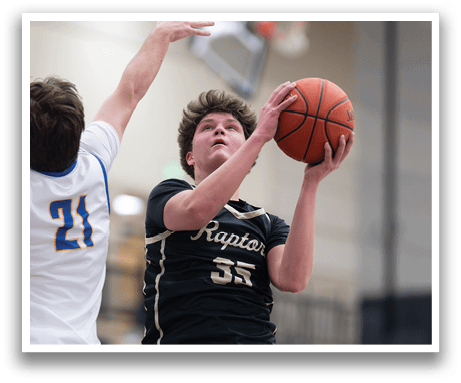 Two basketball players jumping for a rebound. AI generated content