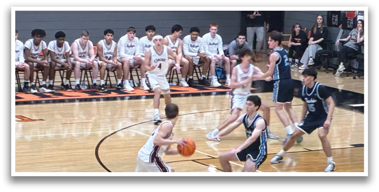 A group of young men playing basketball on a court. AI generated content
