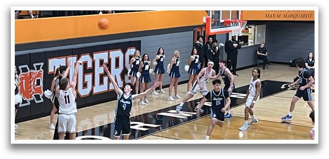 A group of people playing basketball on a court. AI generated content