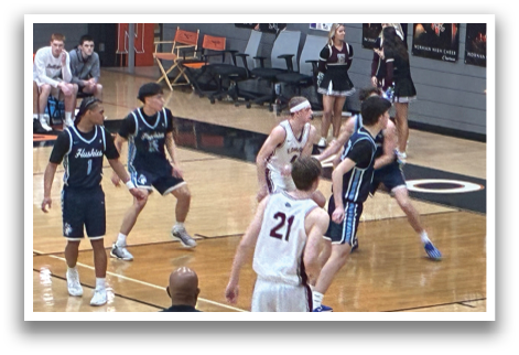 A group of men playing basketball on a court. AI generated content