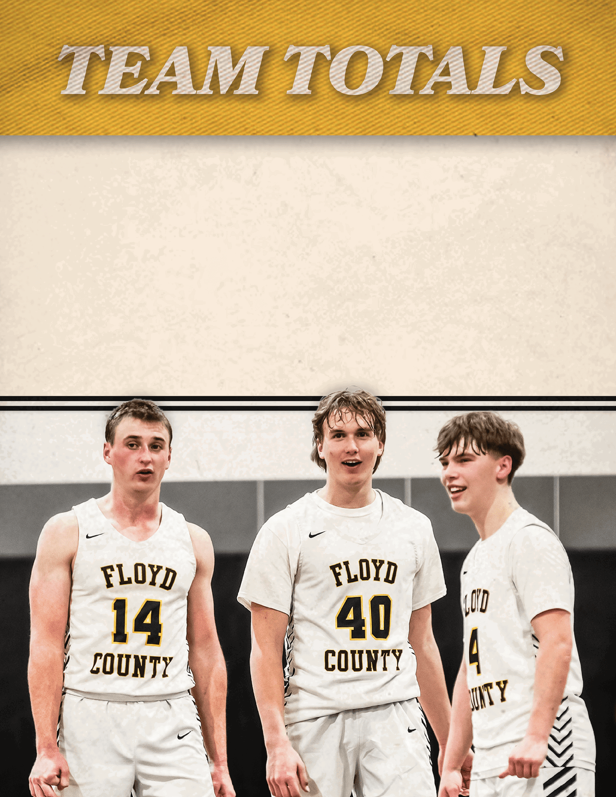 Three young men wearing white jerseys with the word “Floyd" on the front stand together. AI generated content