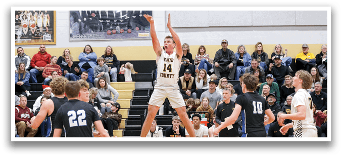 A basketball player is jumping in the air to shoot the ball. AI generated content