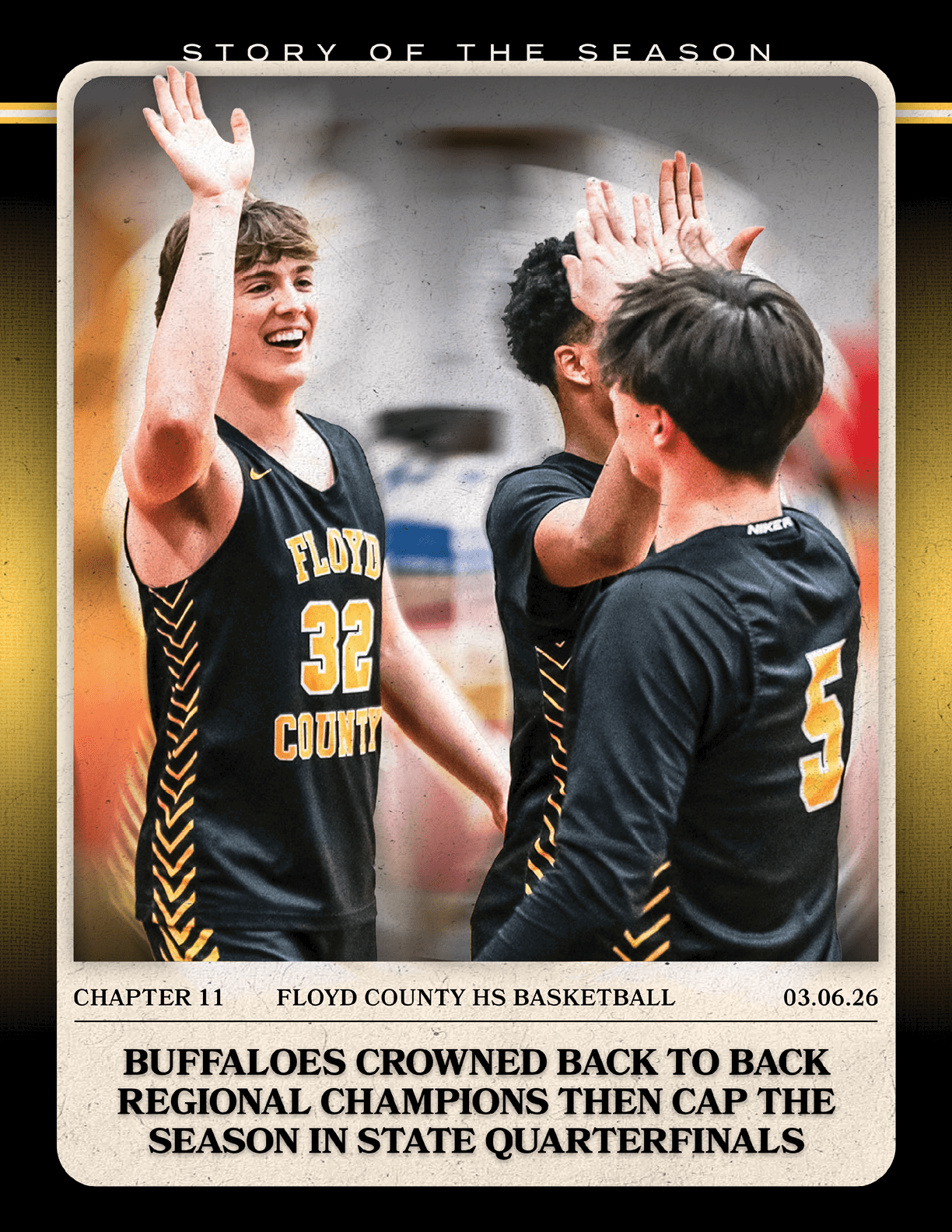 Three men celebrate a victory in a basketball game. AI generated content