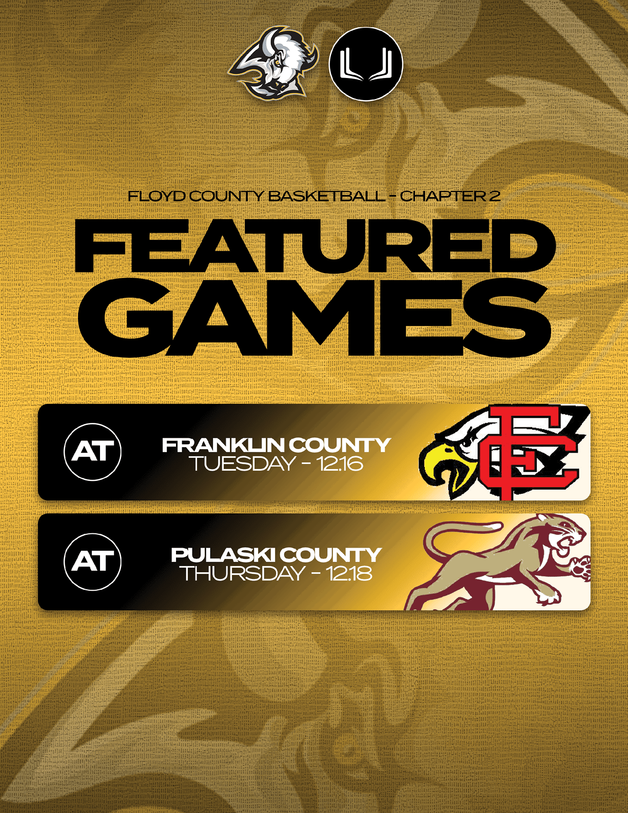 A flyer advertising a basketball game between Franklin County and Pulaski County. AI generated content