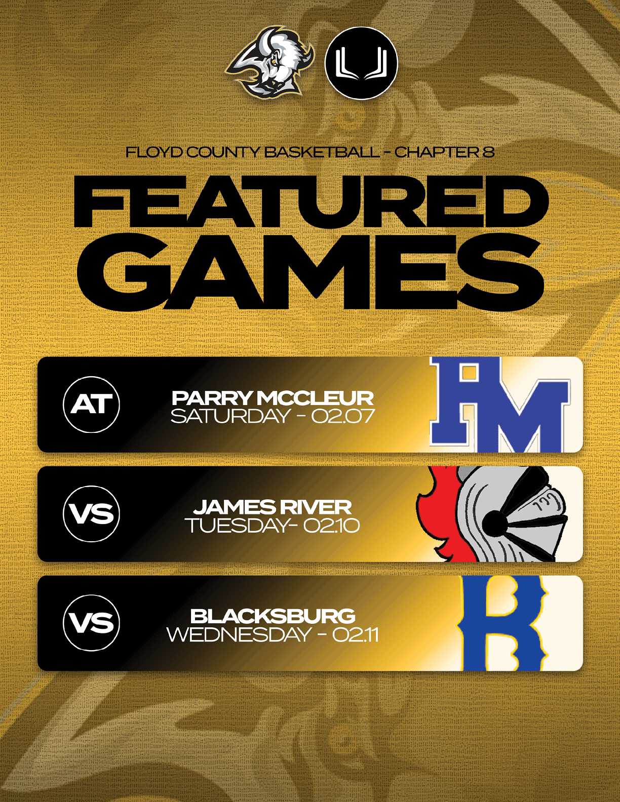 A poster advertising a basketball game featuring the teams James River and Blacksburg. AI generated content