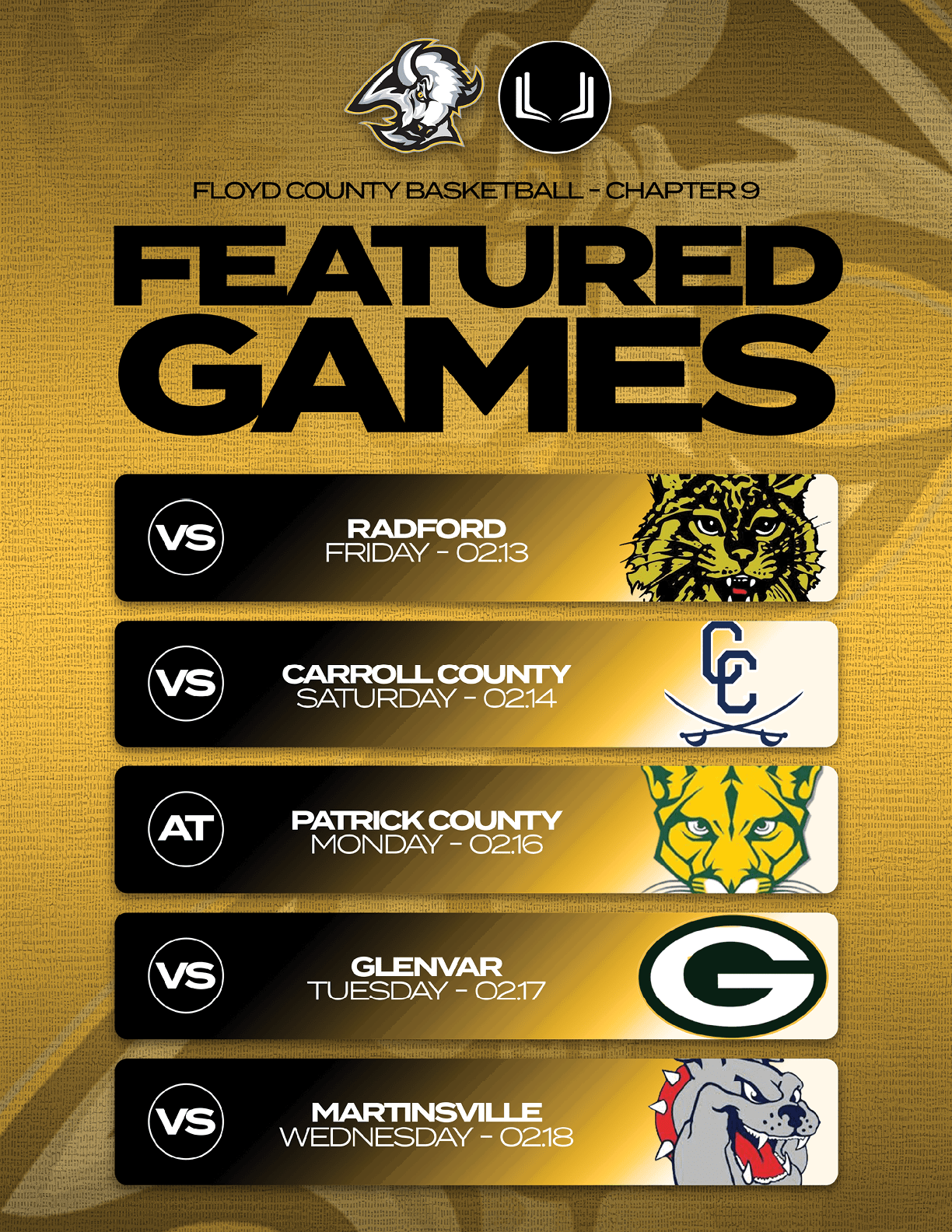 A poster advertising a basketball game between Carroll County and Patrick County. AI generated content