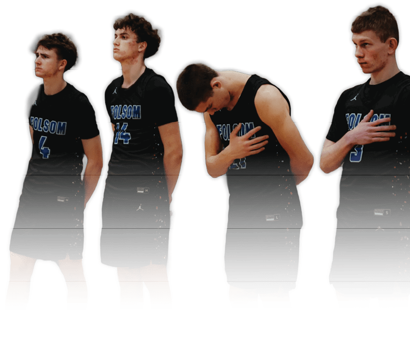 Three young men wearing black shirts and shorts are standing in a row. AI generated content